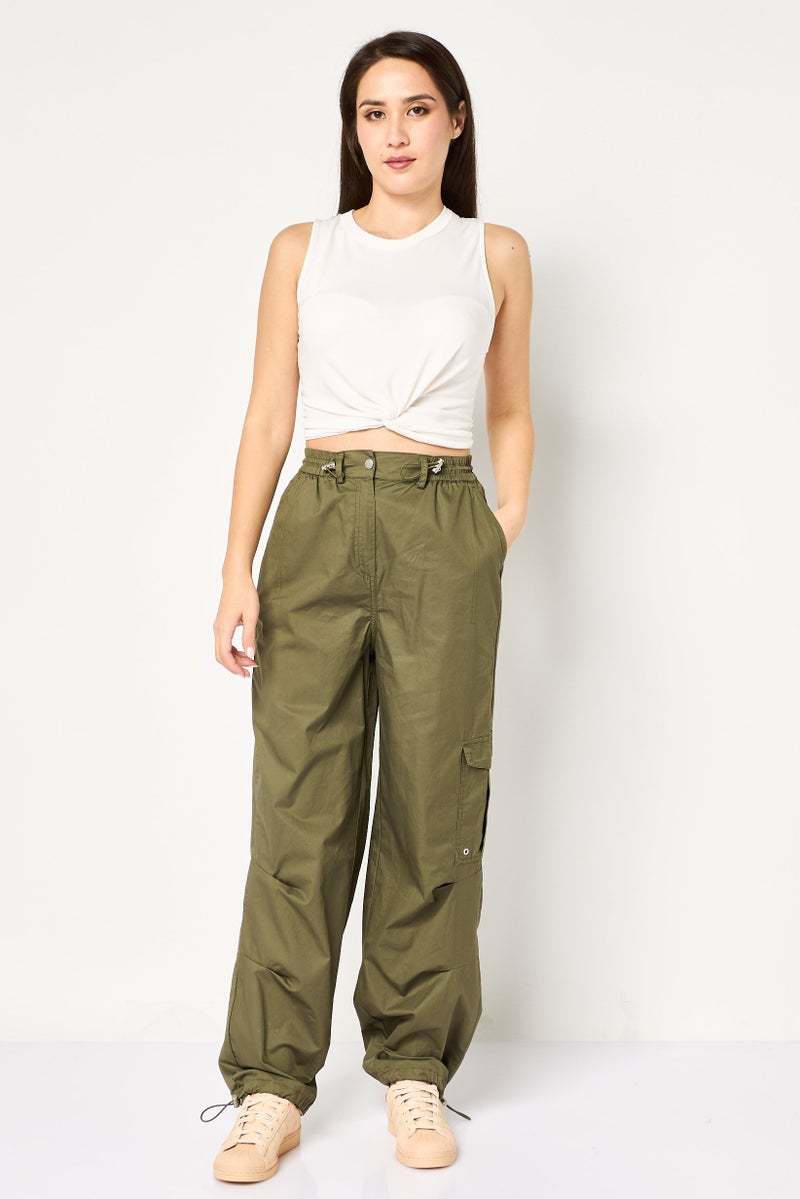 promod سروال كارجو نسائي بقصة عادية غير قابلة للتمدد، زيتوني - Image 4